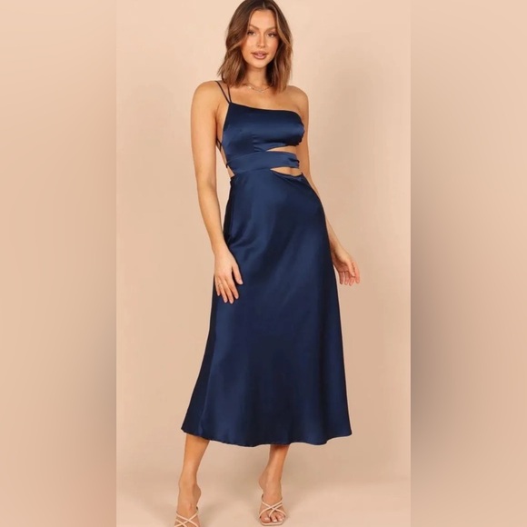 Petal & Pup Dresses & Skirts - Petal and Pup One Shoulder Cut Out Midi Dress Navy